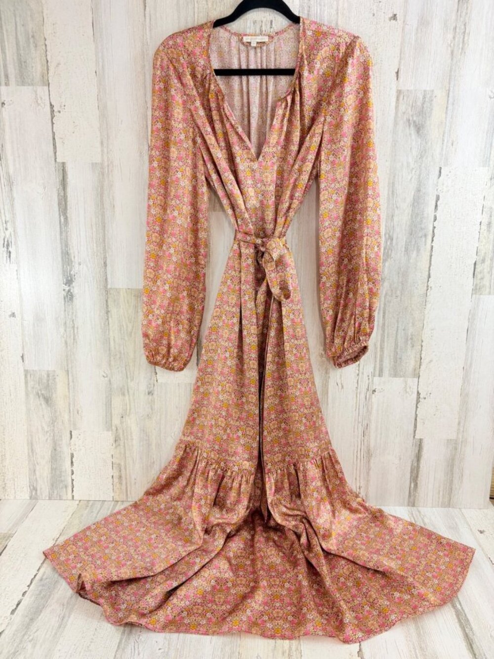 Ann Mashburn Sz M Liberty Floral Aba Maxi Dress Moon Flowers Silk Charmeuse